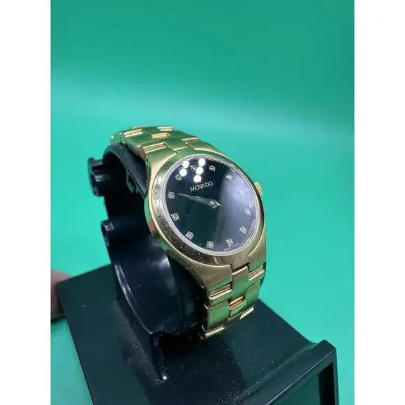Movado Museum 88 E4 1844 Gold-Plated Women Swiss Watch/Diamond Dial/New Battery Movado Brileti 14k Gold & Diamond Watch | Chicago Pawners  main image 4